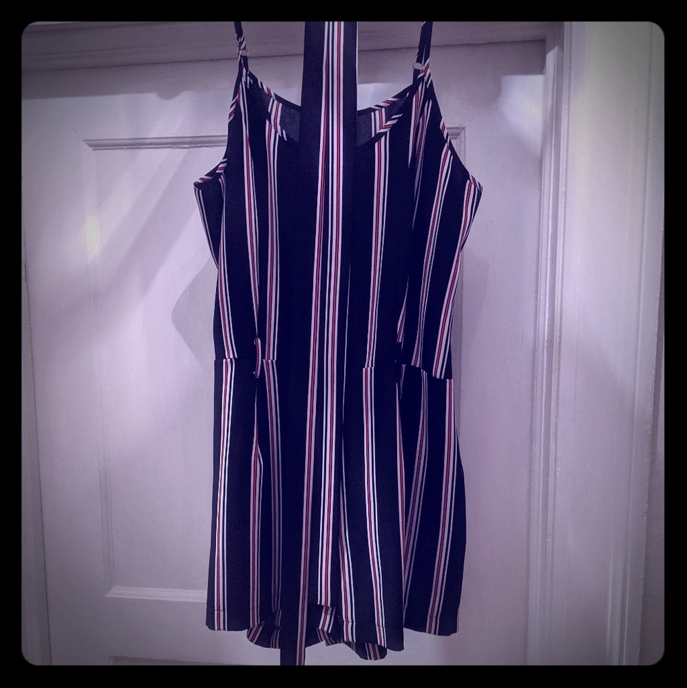 Striped romper with belt